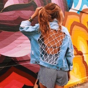 NWOT LF Furst of a Kind netted denim jacket